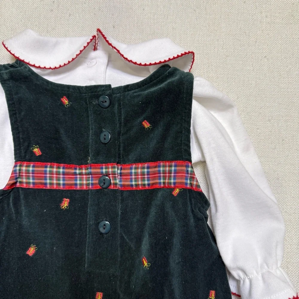 NWT B.T. Kids Vintage Velour Dress Holidays Green‎ Red Plaid Bow Size 12 Months